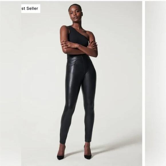 Spanx $148 Black Leather-Like Ankle Skinny Pant Leggings - Picture 2 of 14
